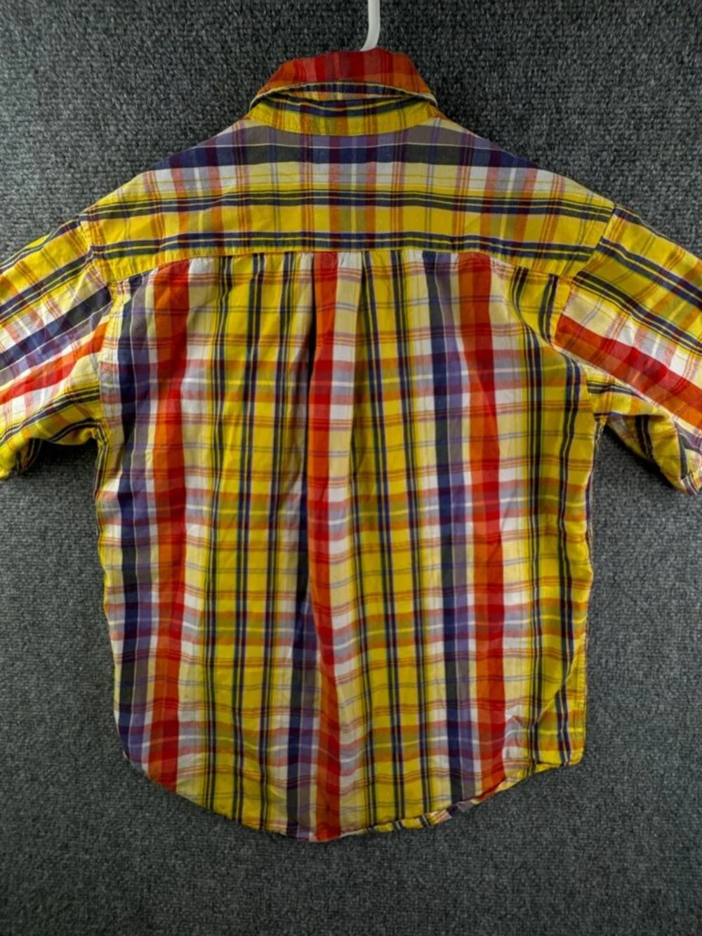 Ralph Lauren Boys Size Medium Button Up Shirt Short Sleeve Yellow Orange Plaid